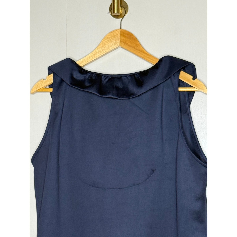 Gretchen Scott Navy Blue Ruffle Collar Sleeveless Top Lime Green Lining XL - Picture 6 of 8